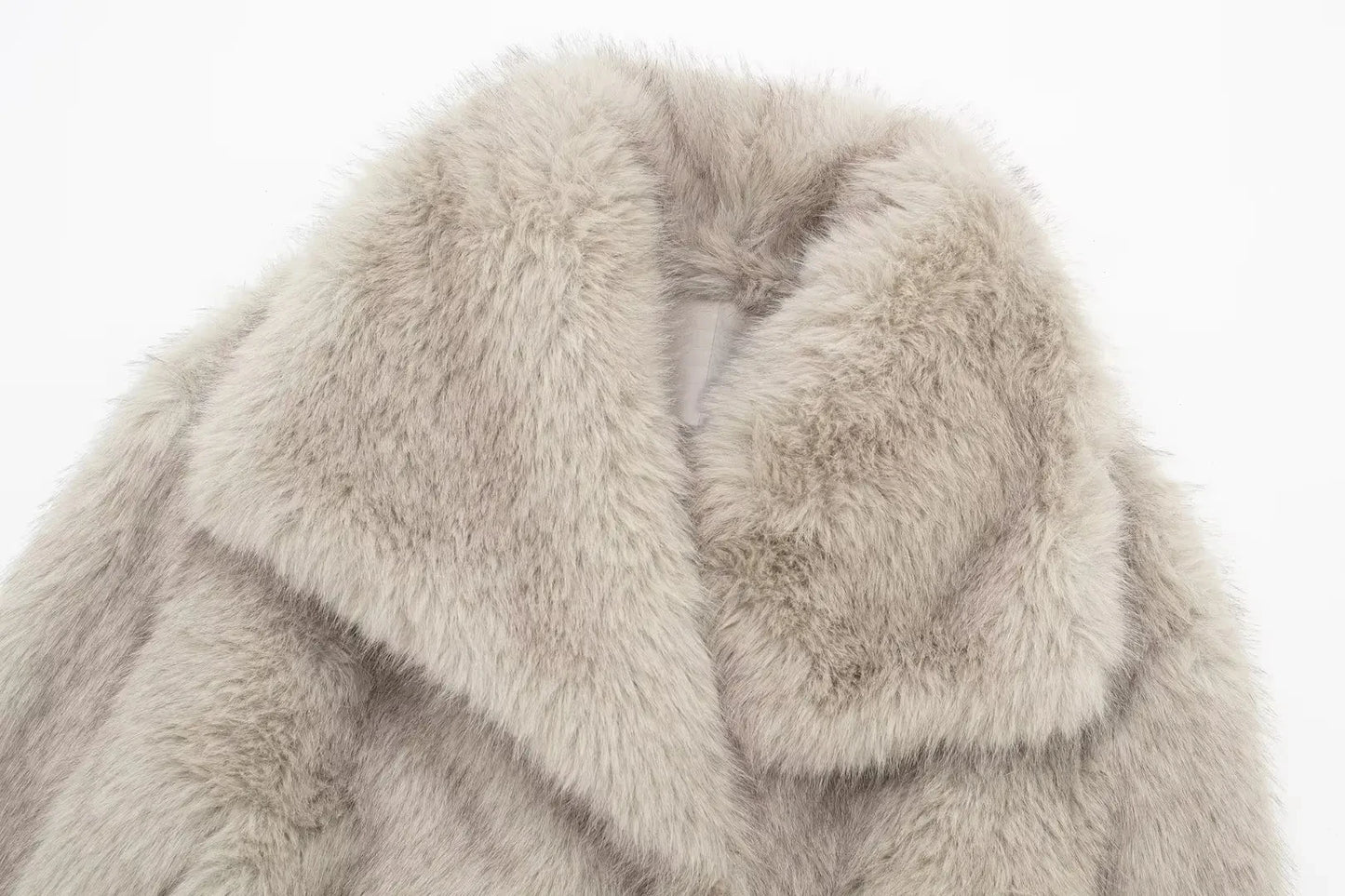 Women Fashion Cropped Faux Fur Jacket Coat Long Sleeve Front Snap-button Female Outerwear Chic Lapel Collar Thick Coat