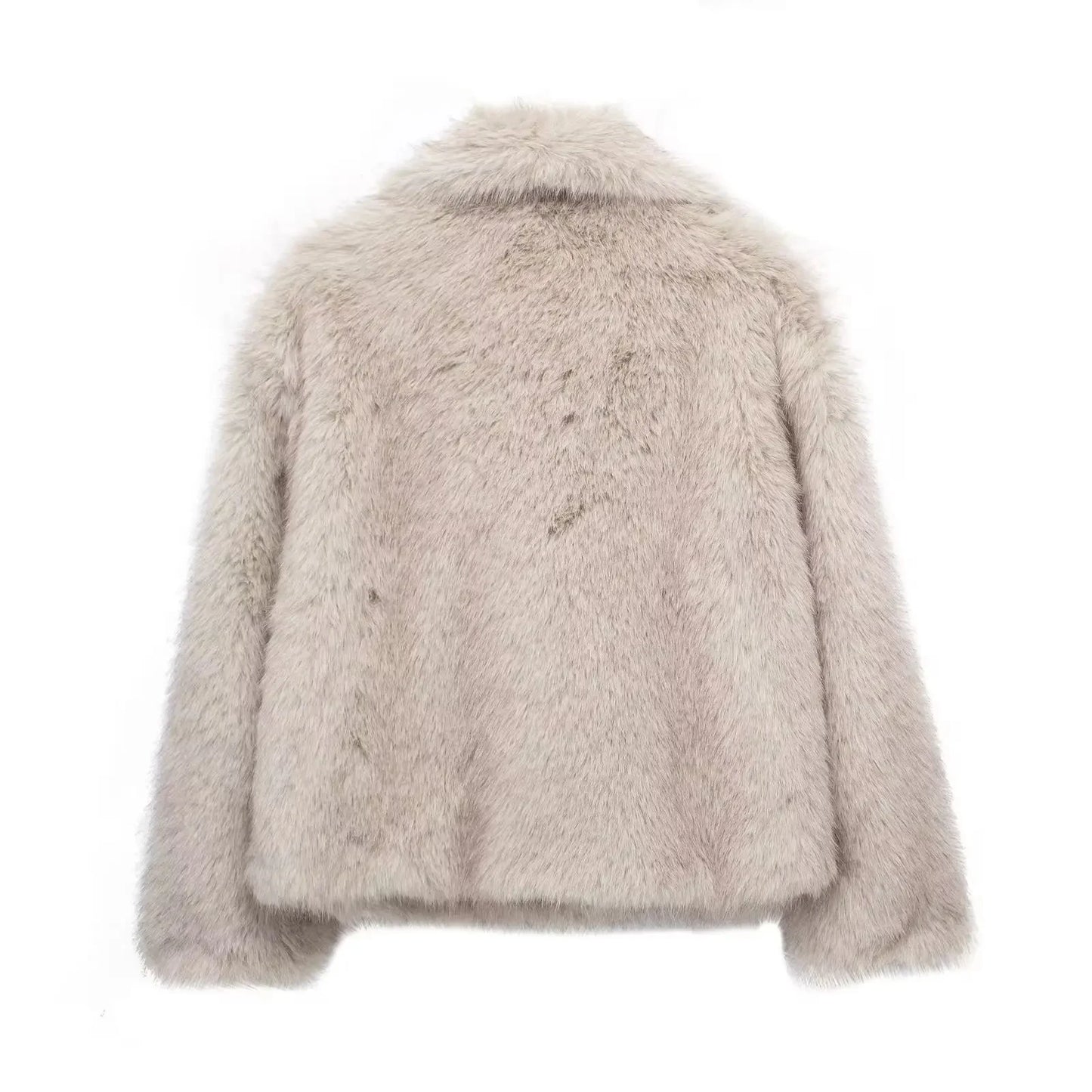 Women Fashion Cropped Faux Fur Jacket Coat Long Sleeve Front Snap-button Female Outerwear Chic Lapel Collar Thick Coat