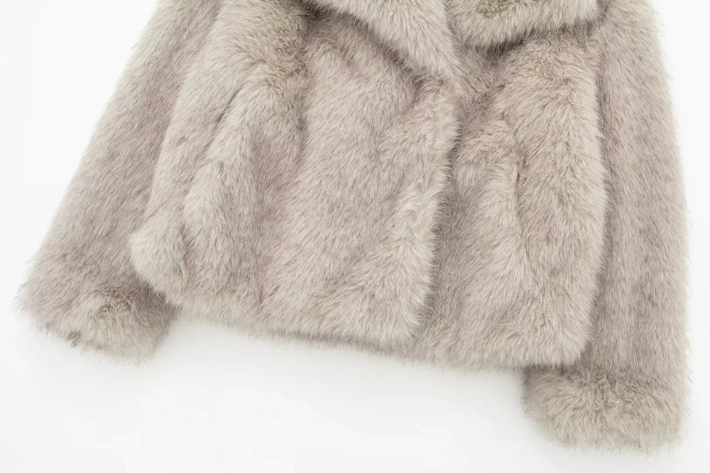 Women Fashion Cropped Faux Fur Jacket Coat Long Sleeve Front Snap-button Female Outerwear Chic Lapel Collar Thick Coat
