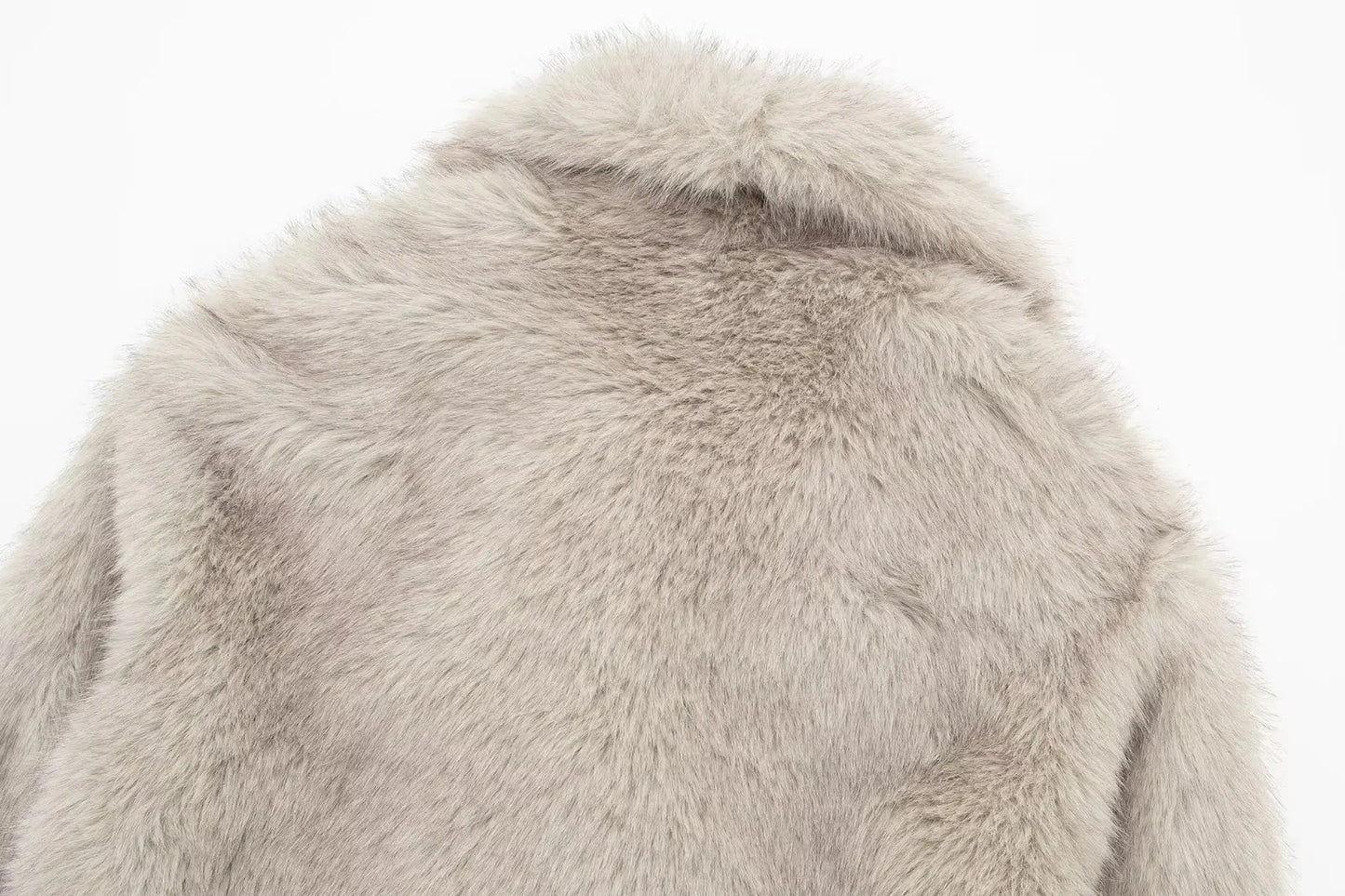 Women Fashion Cropped Faux Fur Jacket Coat Long Sleeve Front Snap-button Female Outerwear Chic Lapel Collar Thick Coat