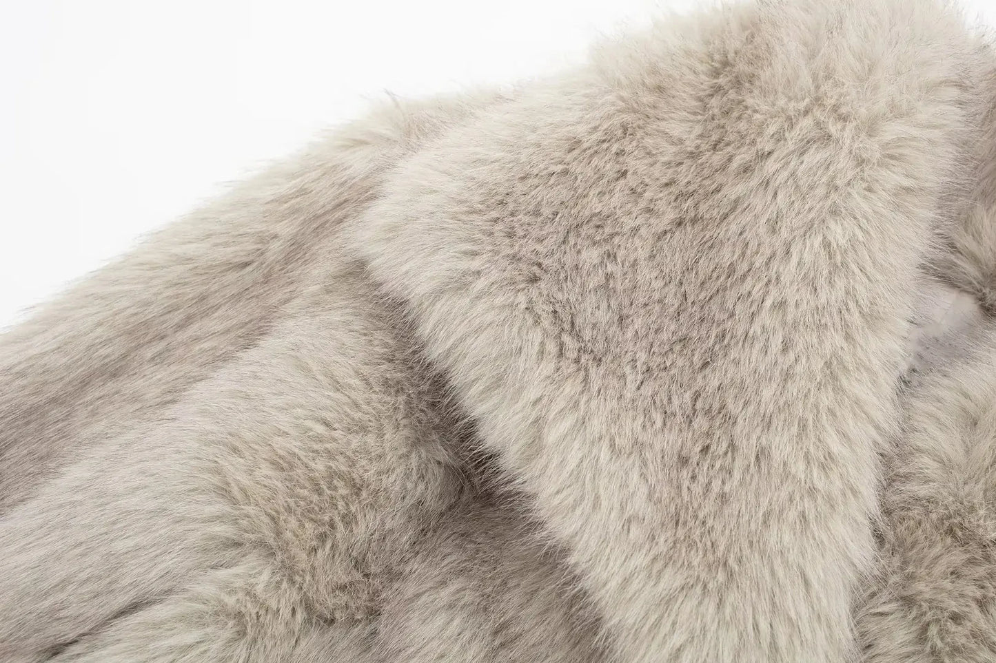 Women Fashion Cropped Faux Fur Jacket Coat Long Sleeve Front Snap-button Female Outerwear Chic Lapel Collar Thick Coat