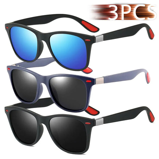 3 Pieces Fashion Unisex Vintage Square Sunglasses For Men Women Driving Fishing Luxury Brand Designer Sun Glasses UV400 Eyewear